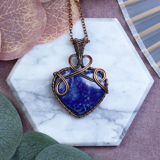 Copper Wire-Wrapped Pendant with Lapis Lazuli