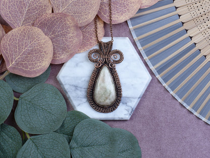Miedziany Wisiorek Wire Wrapping z Aqua Serafinitem
