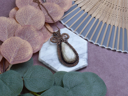 Miedziany Wisiorek Wire Wrapping z Aqua Serafinitem