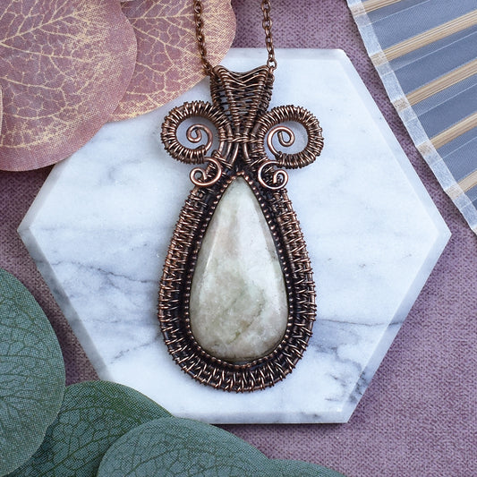 Copper Wire Wrapped Pendant with Aqua Seraphinite