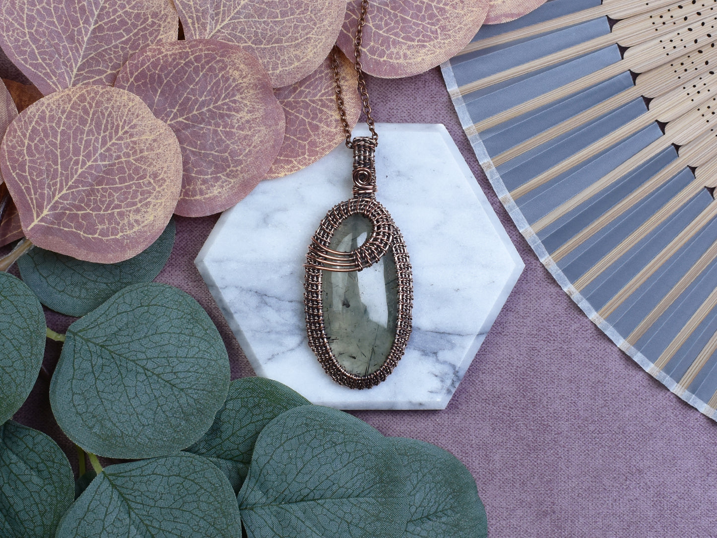 Miedziany Wisiorek Wire-Wrapping z Prehnitem