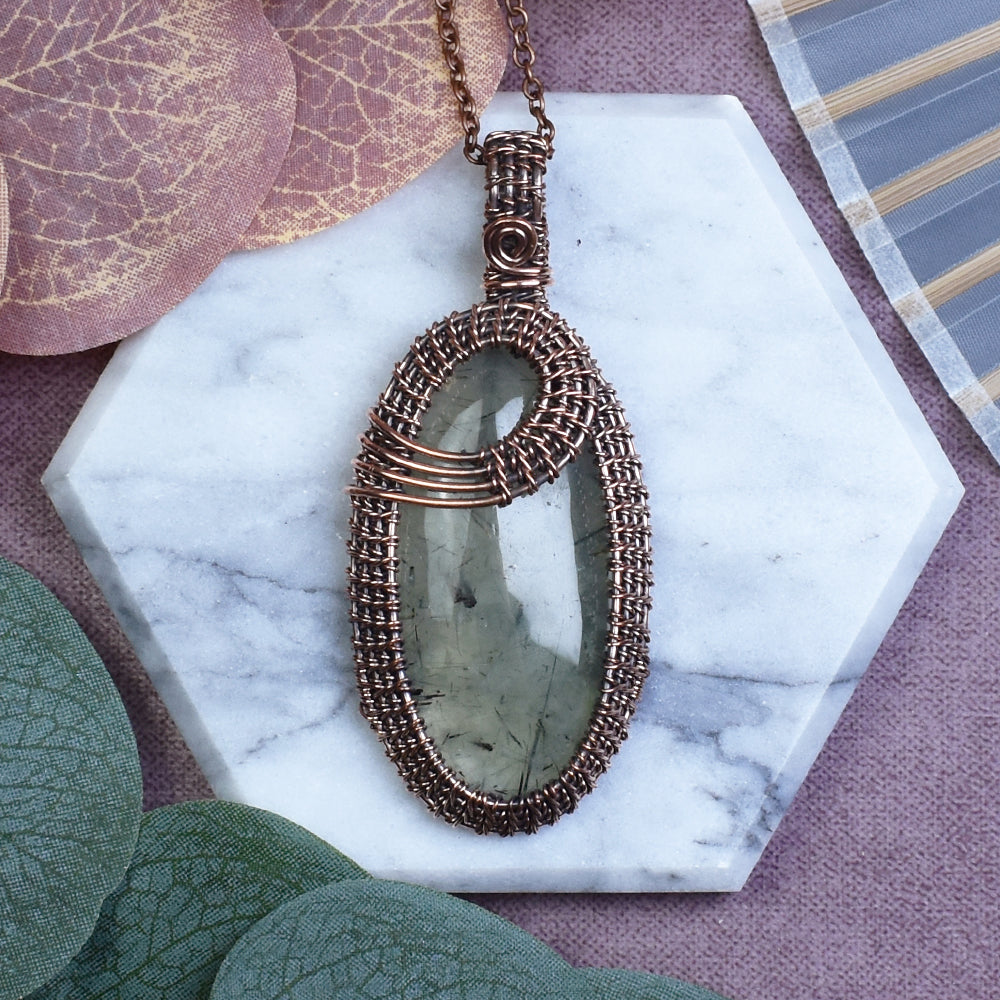 Miedziany Wisiorek Wire-Wrapping z Prehnitem