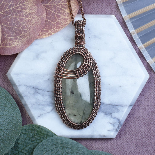 Copper Wire-Wrapped Pendant with Prehnite