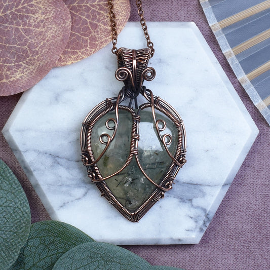 Copper Wire-Wrapped Pendant with Prehnite