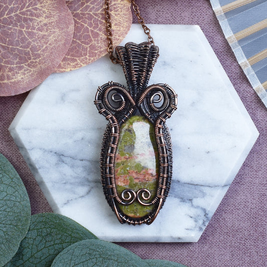 Copper Wire-Wrapped Pendant with Unakite