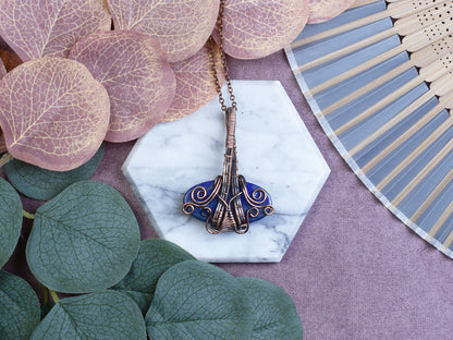 Miedziany Wisiorek Wire-Wrapping z Lapisem Lazuli