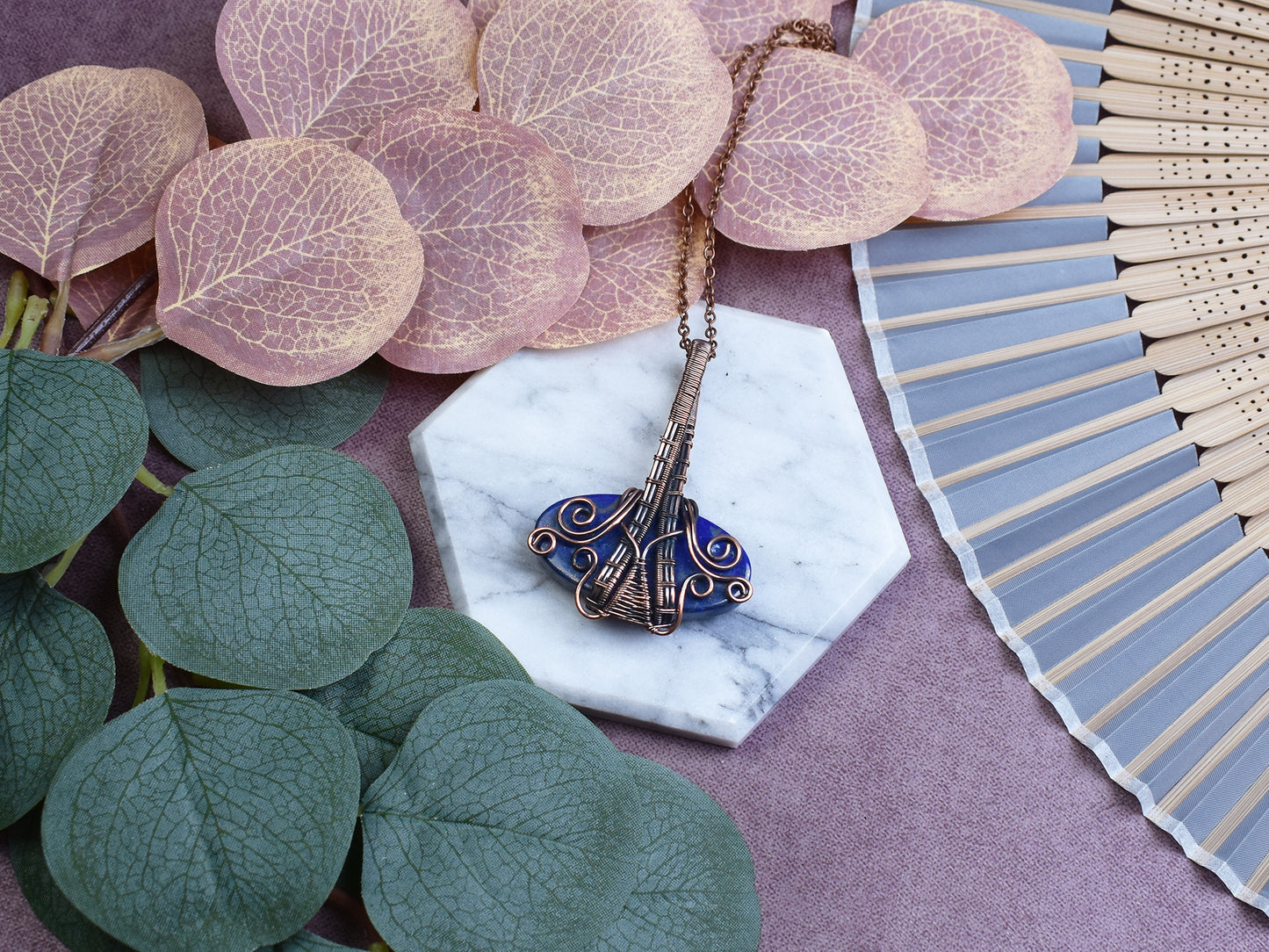 Miedziany Wisiorek Wire-Wrapping z Lapisem Lazuli