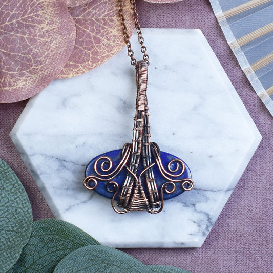 Copper Wire-Wrapped Pendant with Lapis Lazuli