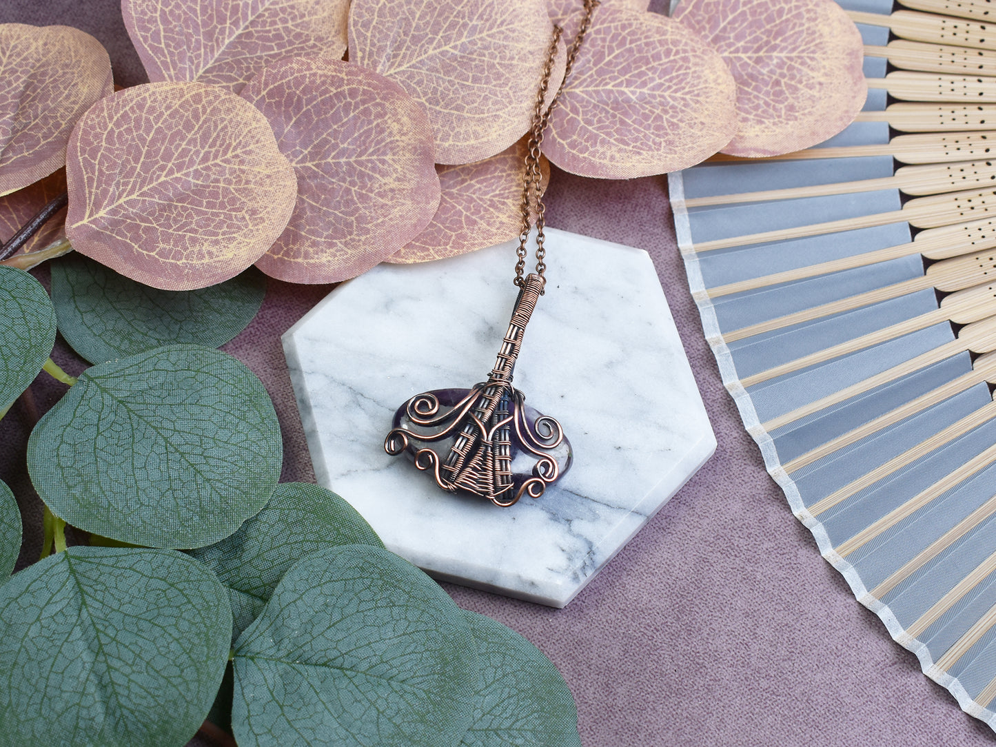 Miedziany Wisiorek Wire Wrapping z Ametystem