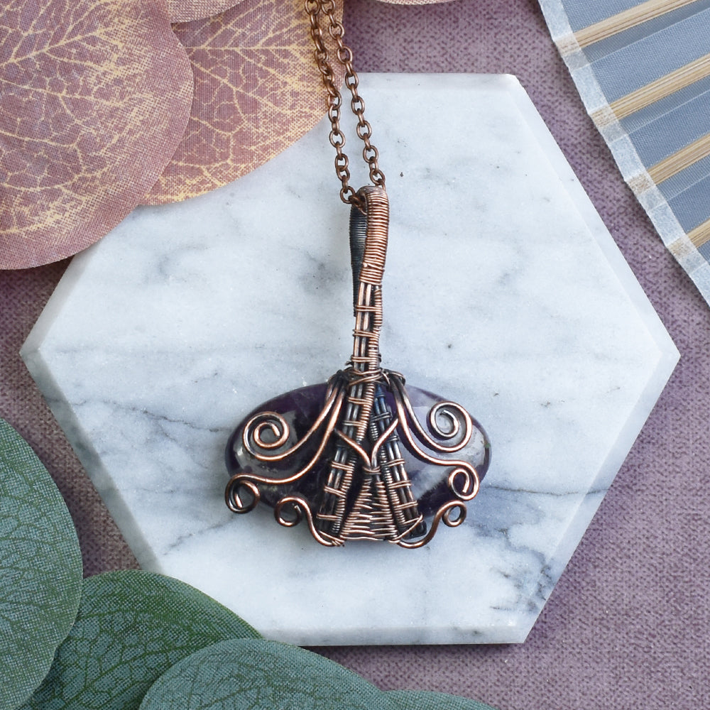 Miedziany Wisiorek Wire Wrapping z Ametystem