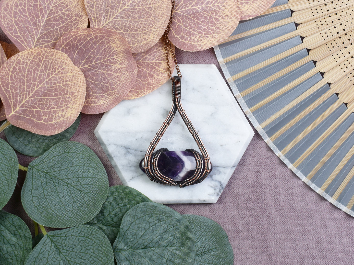 Miedziany Wisiorek Wire Wrapping z Ametystem
