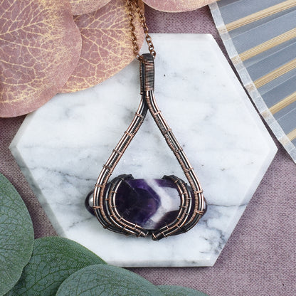 Miedziany Wisiorek Wire Wrapping z Ametystem