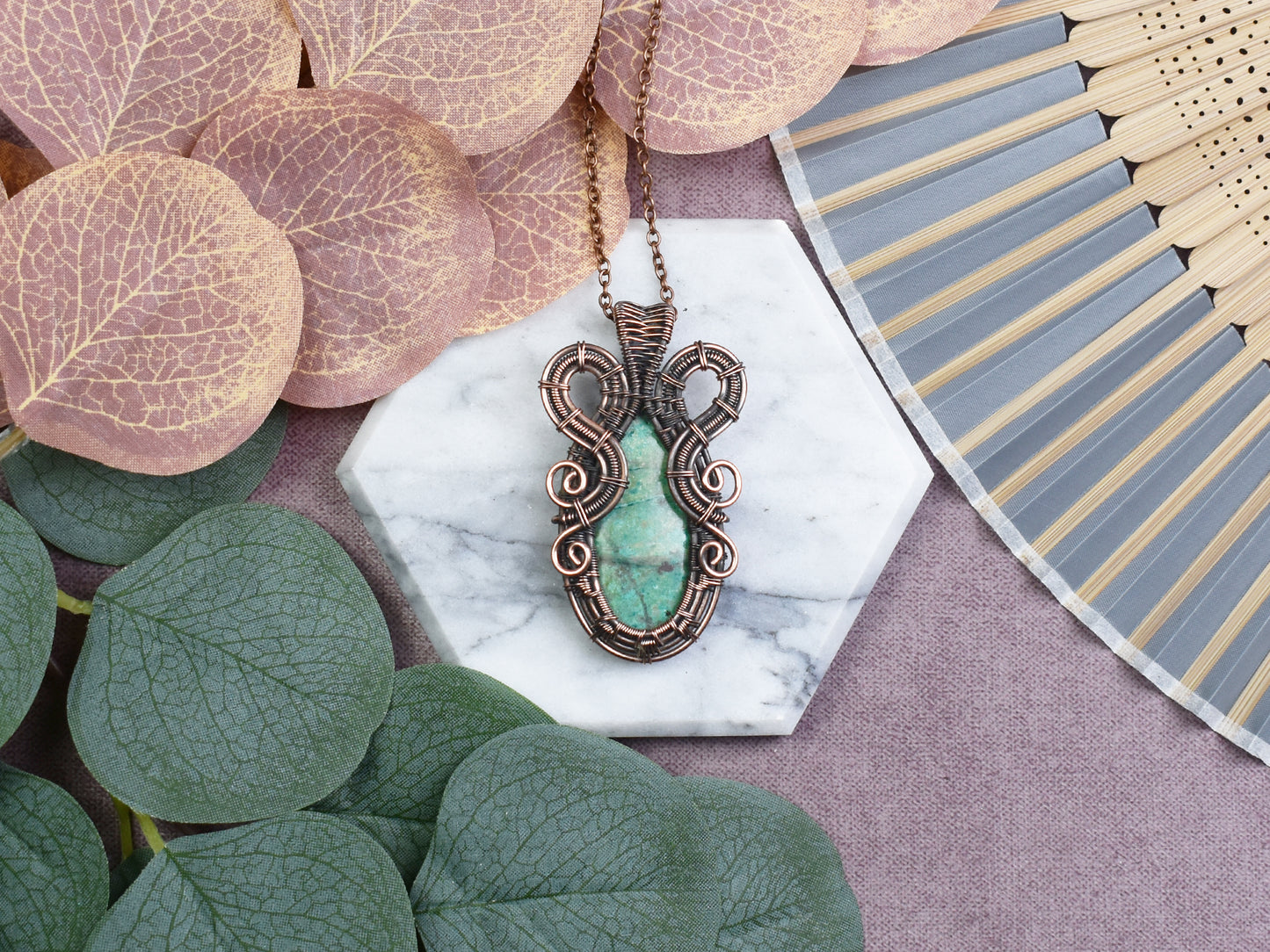 Miedziany Wisiorek Wire Wrapping z Shattuckitem