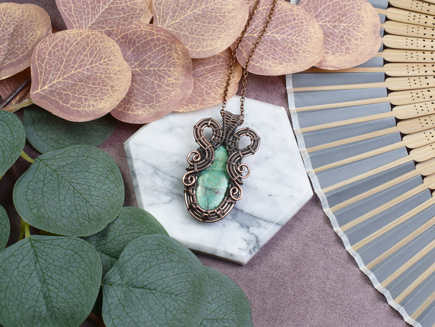Miedziany Wisiorek Wire Wrapping z Shattuckitem