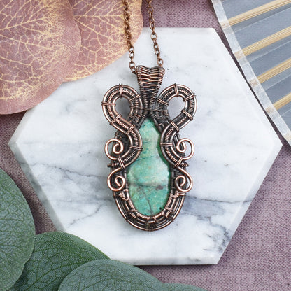 Miedziany Wisiorek Wire Wrapping z Shattuckitem