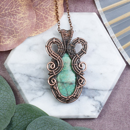 Copper Wire-Wrapped Pendant with Shattuckite