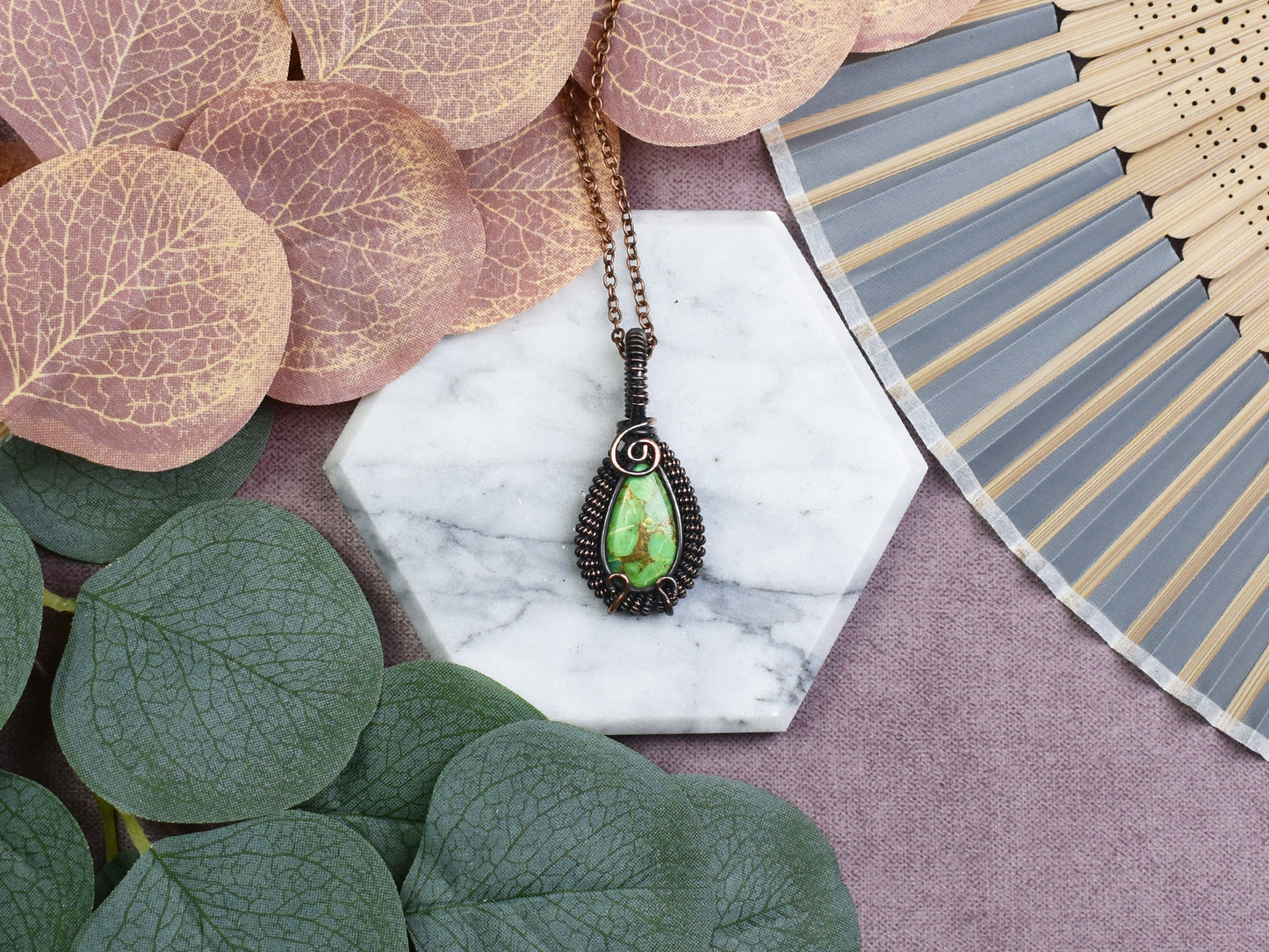 Miedziany Wisiorek Wire Wrapping z Jaspisem Imperialnym