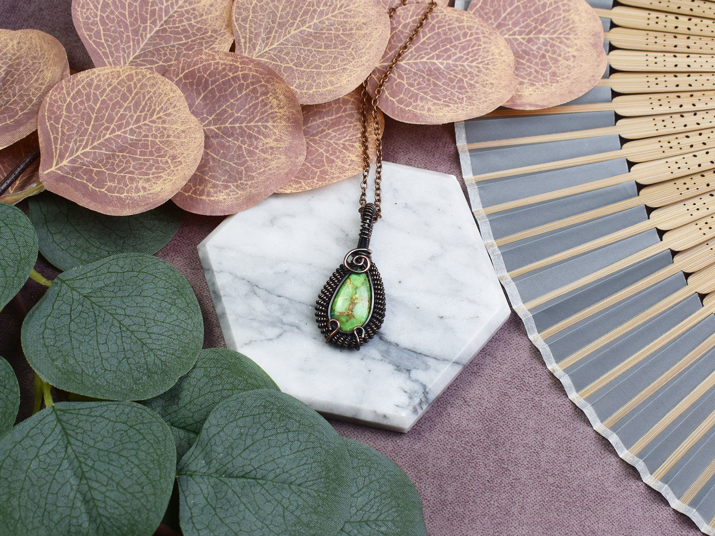 Miedziany Wisiorek Wire Wrapping z Jaspisem Imperialnym