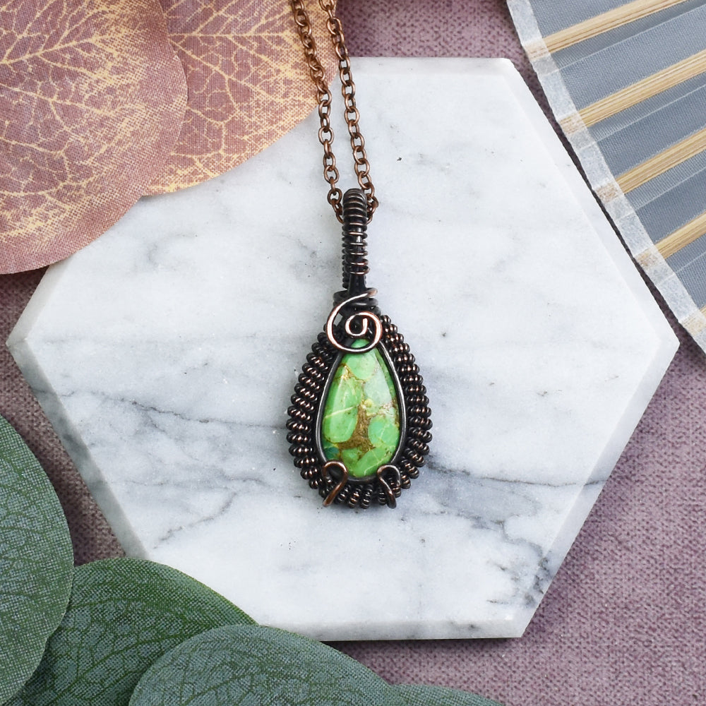 Miedziany Wisiorek Wire Wrapping z Jaspisem Imperialnym