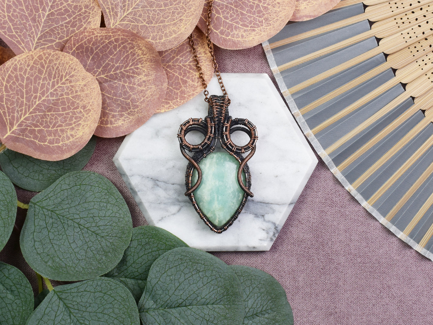 Miedziany Wisiorek Wire-Wrapping z Amazonitem