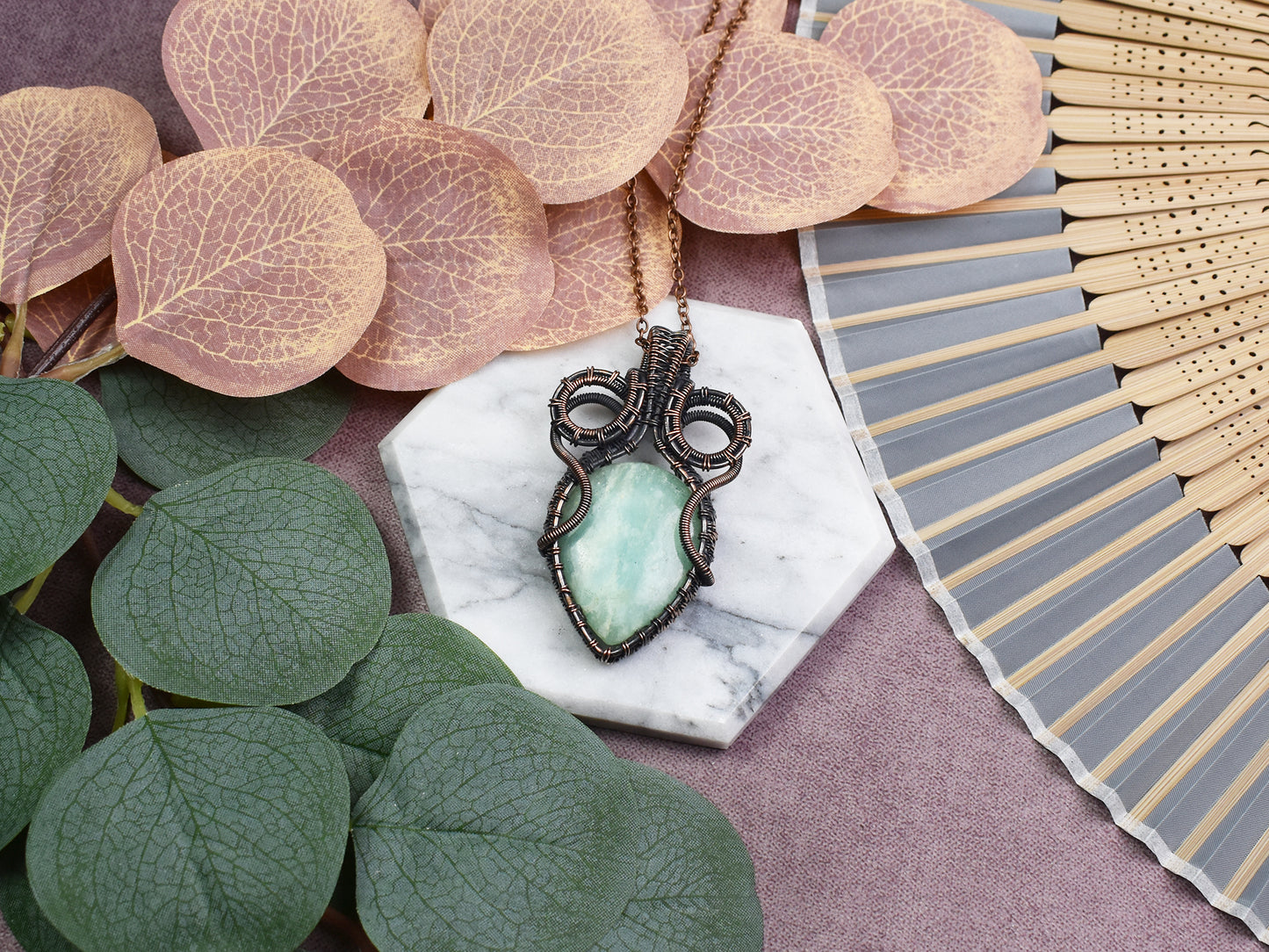 Miedziany Wisiorek Wire-Wrapping z Amazonitem