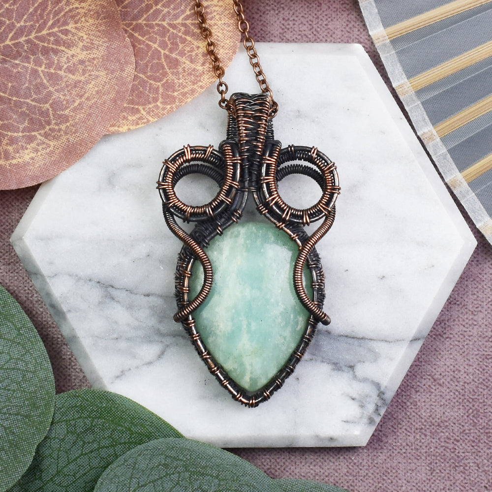 Miedziany Wisiorek Wire-Wrapping z Amazonitem