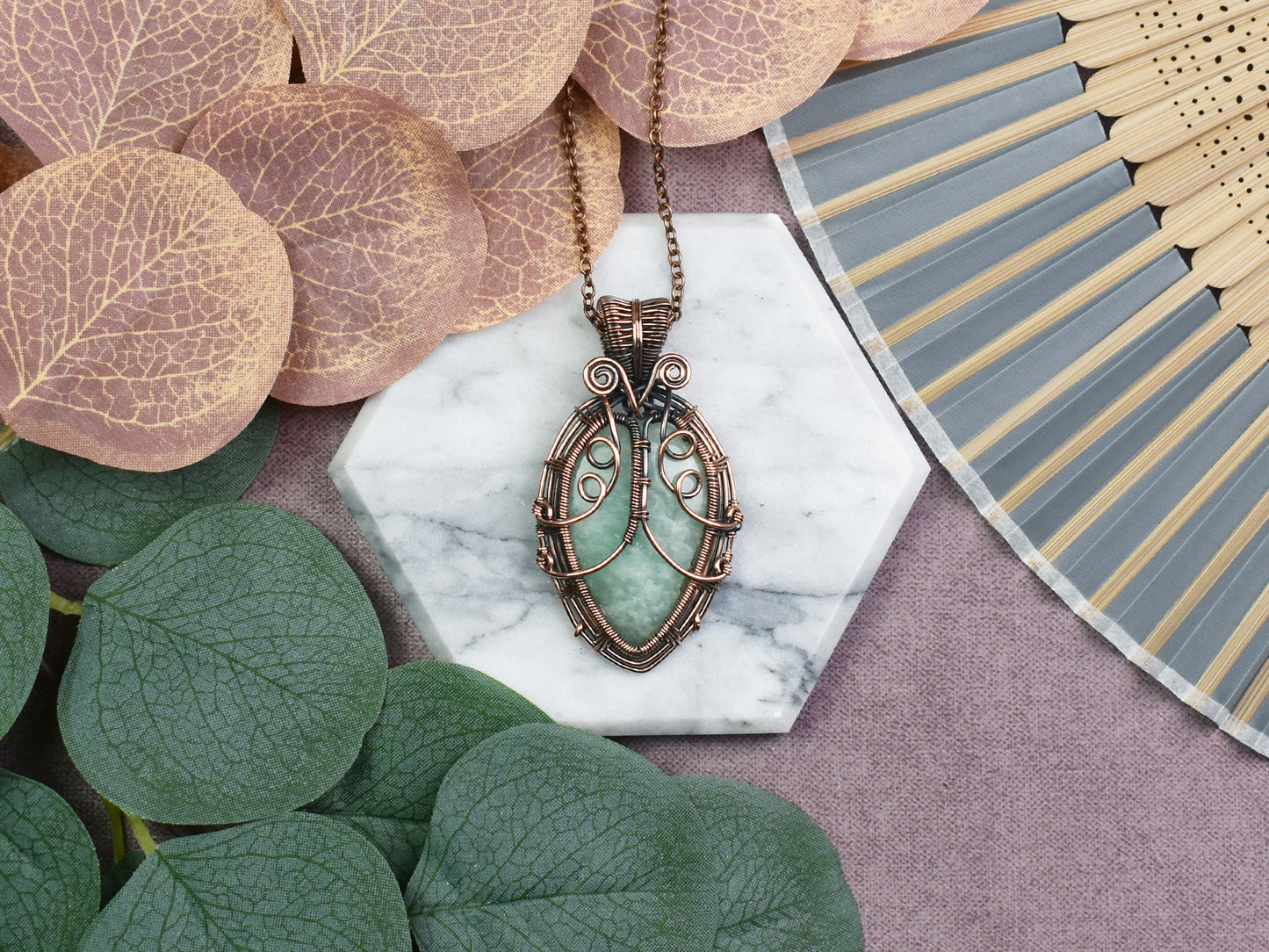 Miedziany Wisiorek Wire-Wrapping z Amazonitem