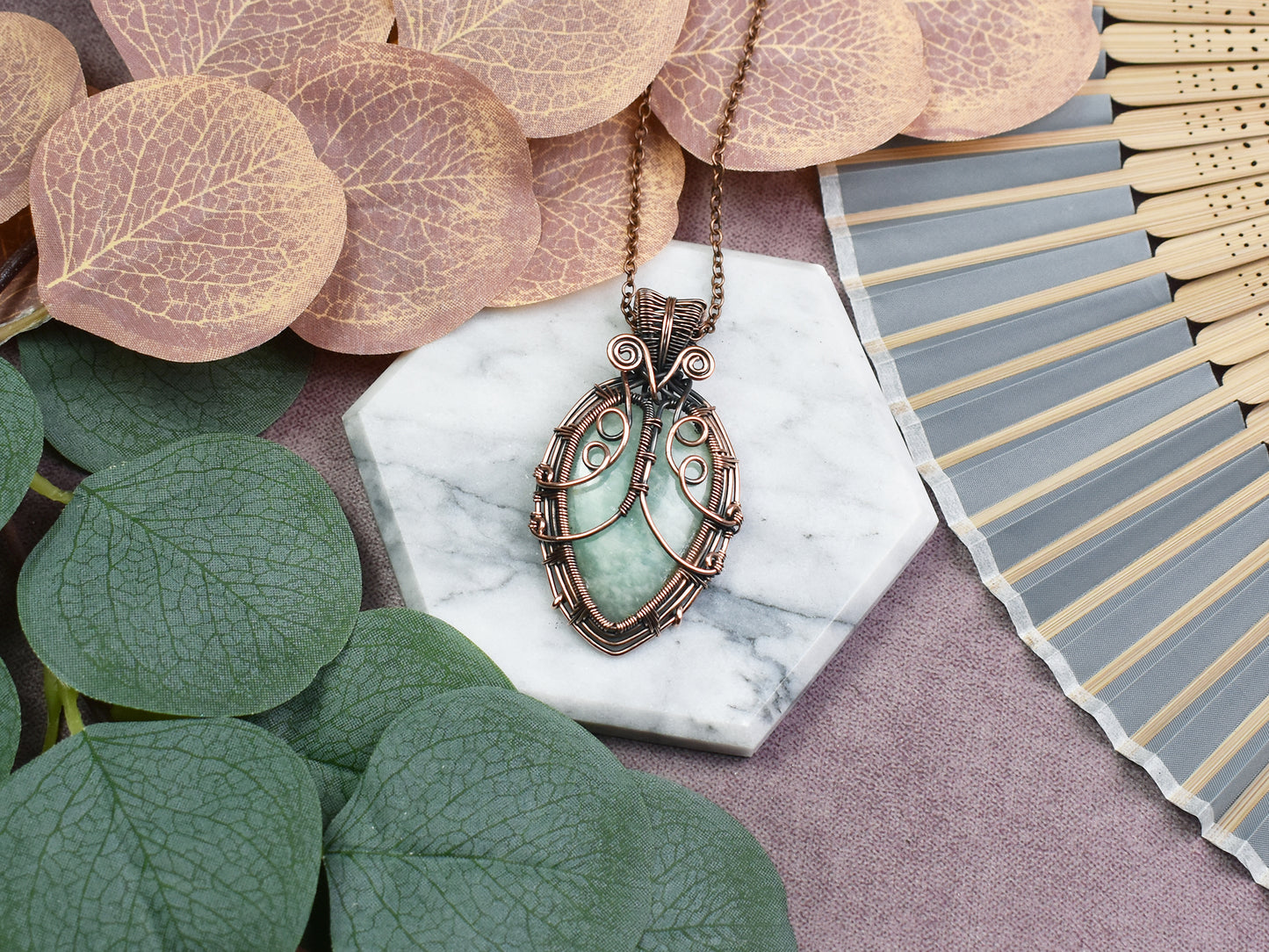 Miedziany Wisiorek Wire-Wrapping z Amazonitem