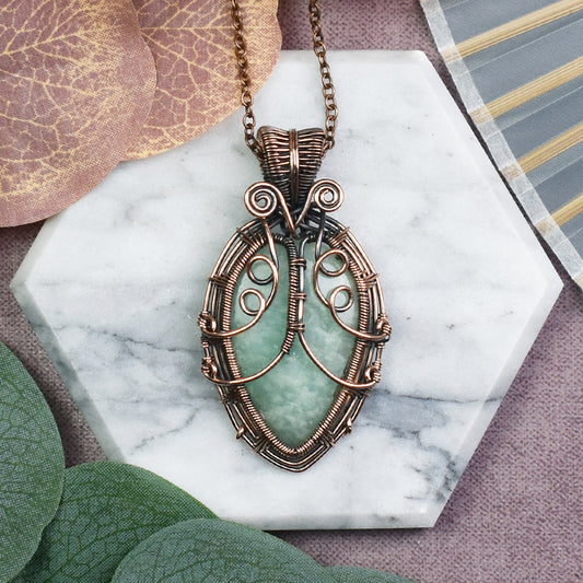 Copper Wire-Wrapped Pendant with Amazonite