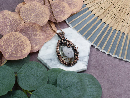 Miedziany Wisiorek Wire Wrapping z Jaspisem Coffee Bean