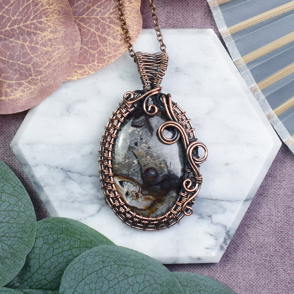 Miedziany Wisiorek Wire Wrapping z Jaspisem Coffee Bean