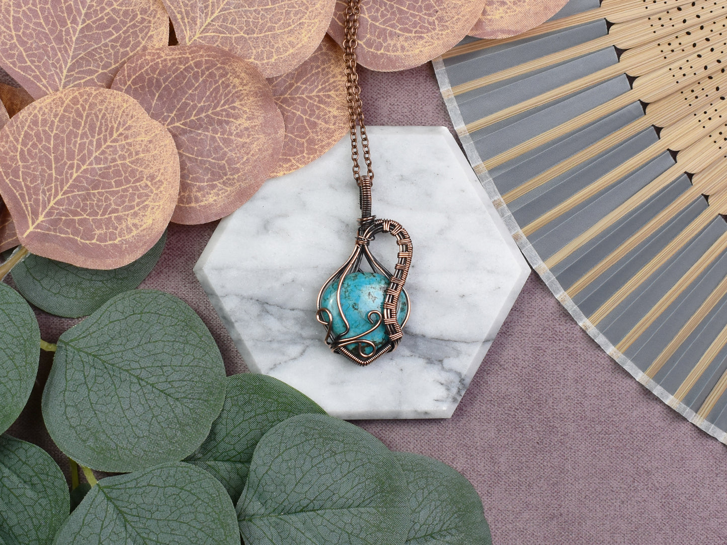 Miedziany Wisiorek Wire Wrapping z Turkusem