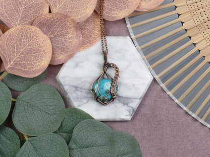 Miedziany Wisiorek Wire Wrapping z Turkusem