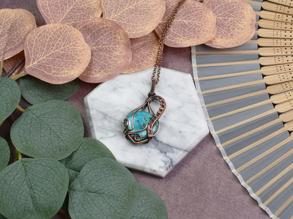 Miedziany Wisiorek Wire Wrapping z Turkusem