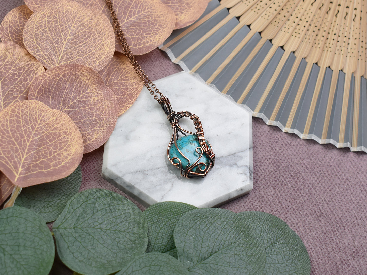 Miedziany Wisiorek Wire Wrapping z Turkusem