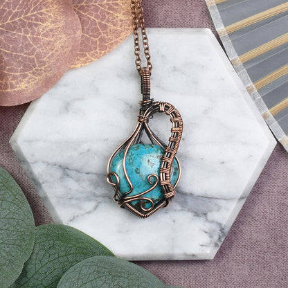 Miedziany Wisiorek Wire Wrapping z Turkusem