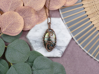 Miedziany Wisiorek Wire-Wrapping z Labradorytem