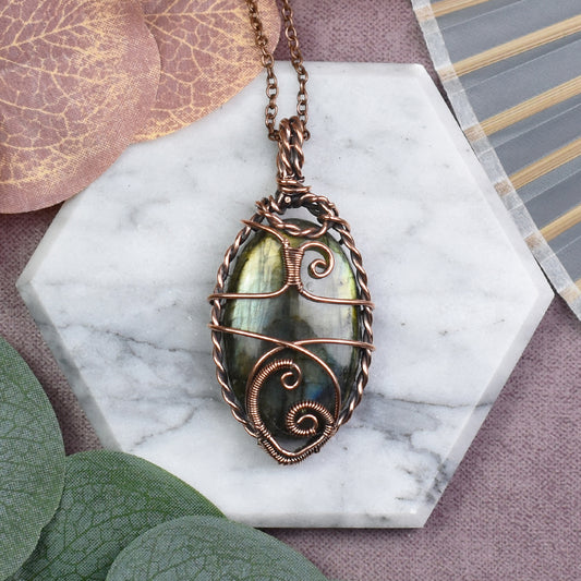 Copper Wire-Wrapped Pendant with Labradorite