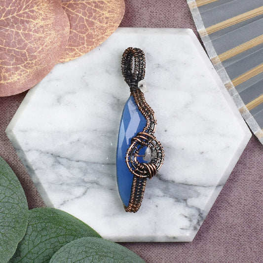 Copper Wire-Wrapped Pendant with Chalcedony