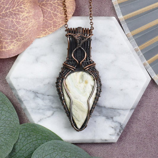 Copper Wire Wrapped Pendant with Larsonite Jasper
