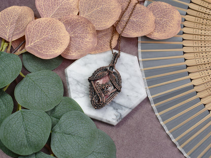 Copper Wire-Wrapped Pendant with Rhodonite