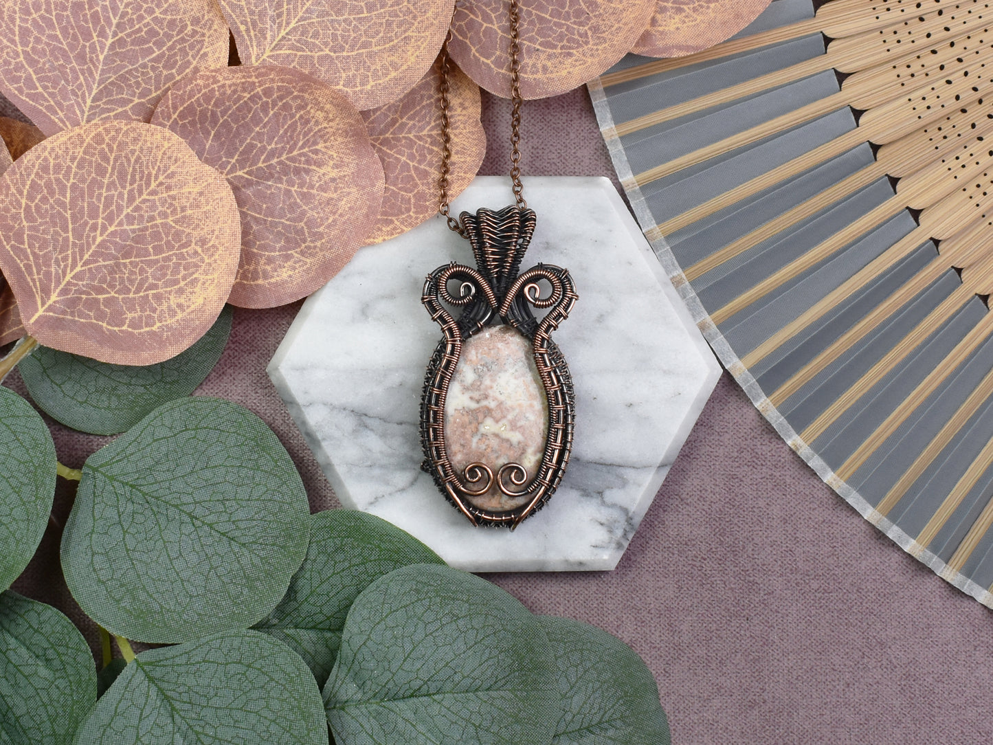 Copper Wire-Wrapped Pendant with Crazy Lace Agate