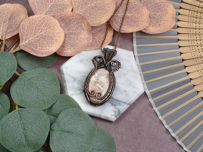 Copper Wire-Wrapped Pendant with Crazy Lace Agate