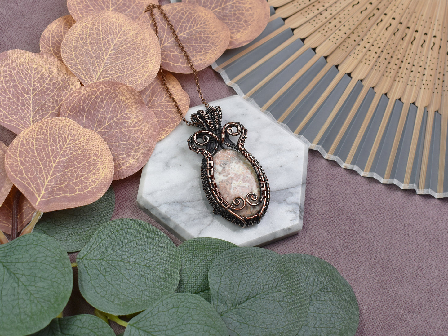 Copper Wire-Wrapped Pendant with Crazy Lace Agate