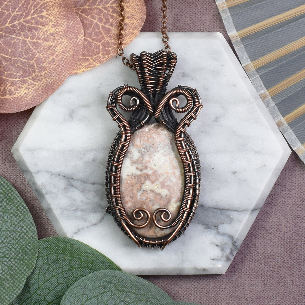 Copper Wire-Wrapped Pendant with Crazy Lace Agate