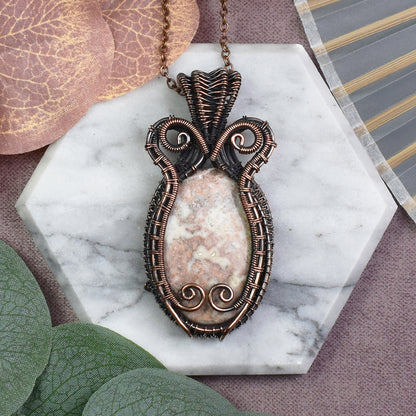 Copper Wire-Wrapped Pendant with Crazy Lace Agate