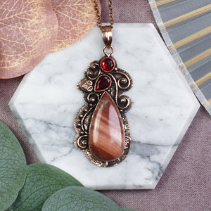 Copper Pendant with Red Rainbow Jasper and Garnet Spirit Of Copper