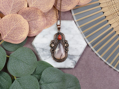 Copper Pendant with Mookaite Jasper and Coral
