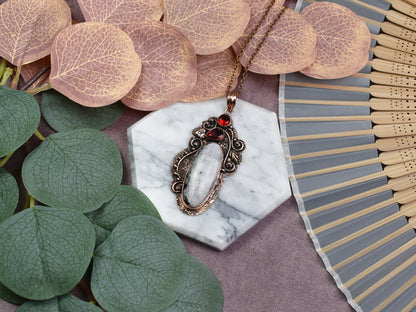 Copper Pendant with Rainbow Moonstone and Garnet