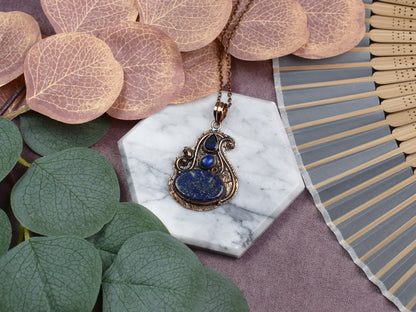 Copper Pendant with Lapis Lazuli and Synthetic Tanzanite
